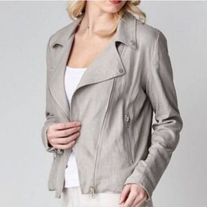 Ellison Linen Blend Gray Moto Long Sleeve Cropped Blazer Jacket Size Medium